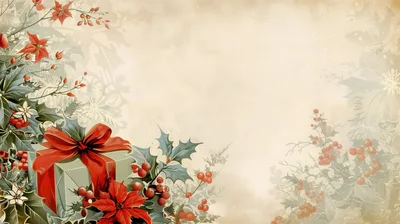 Vintage Christmas Background With Holly And Gift