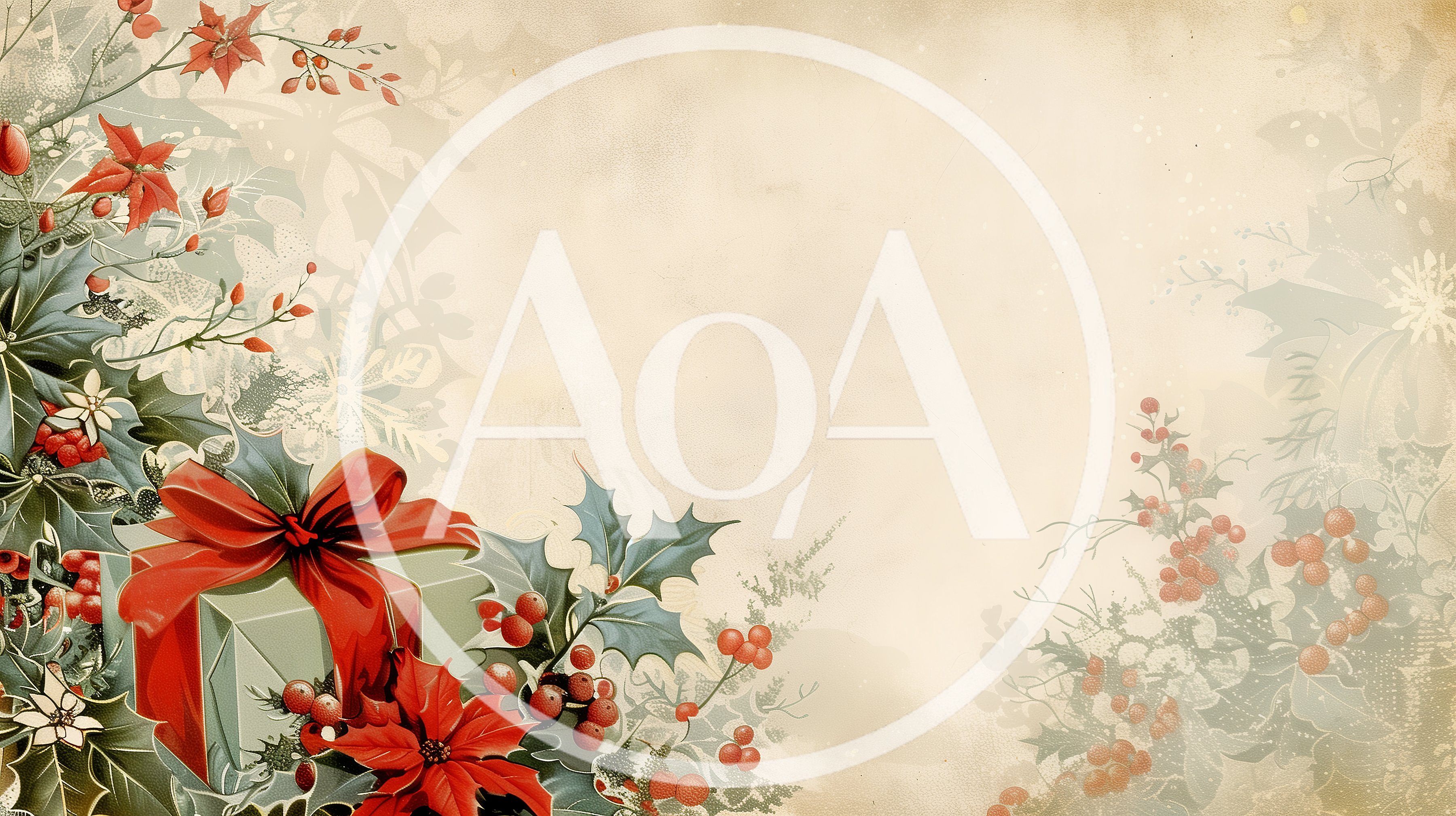 Vintage Christmas Background With Holly And Gift
