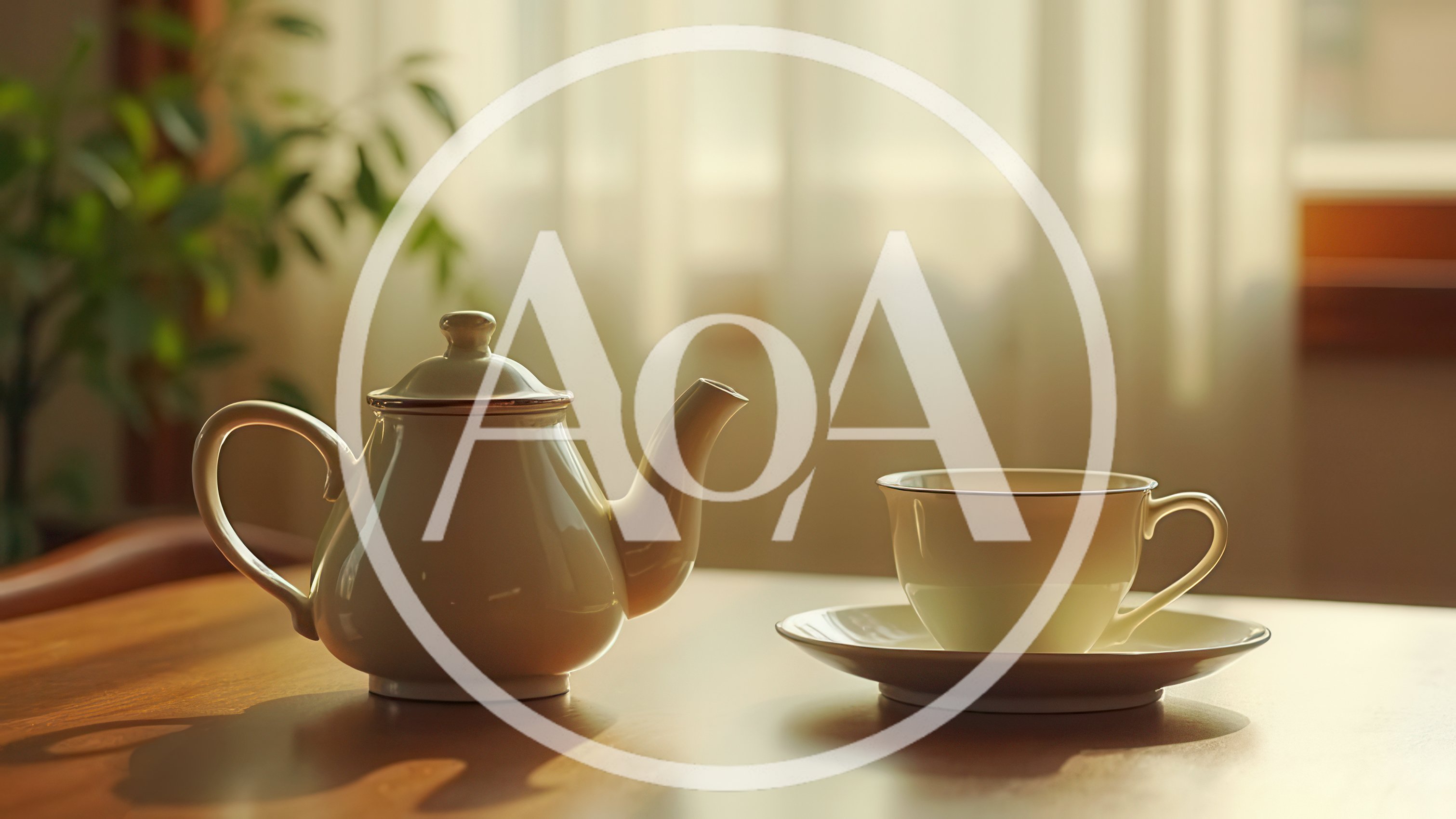 White Porcelain Teapot and Teacup on Wooden Table