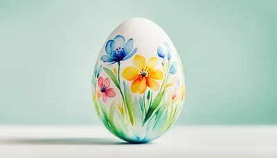 Watercolor Floral Painted Easter Egg On Pastel Background