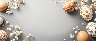 Easter Eggs Decorated With Floral Patterns And Baby Breath