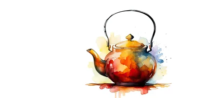 Watercolor Illustration Of A Colorful Tea Kettle