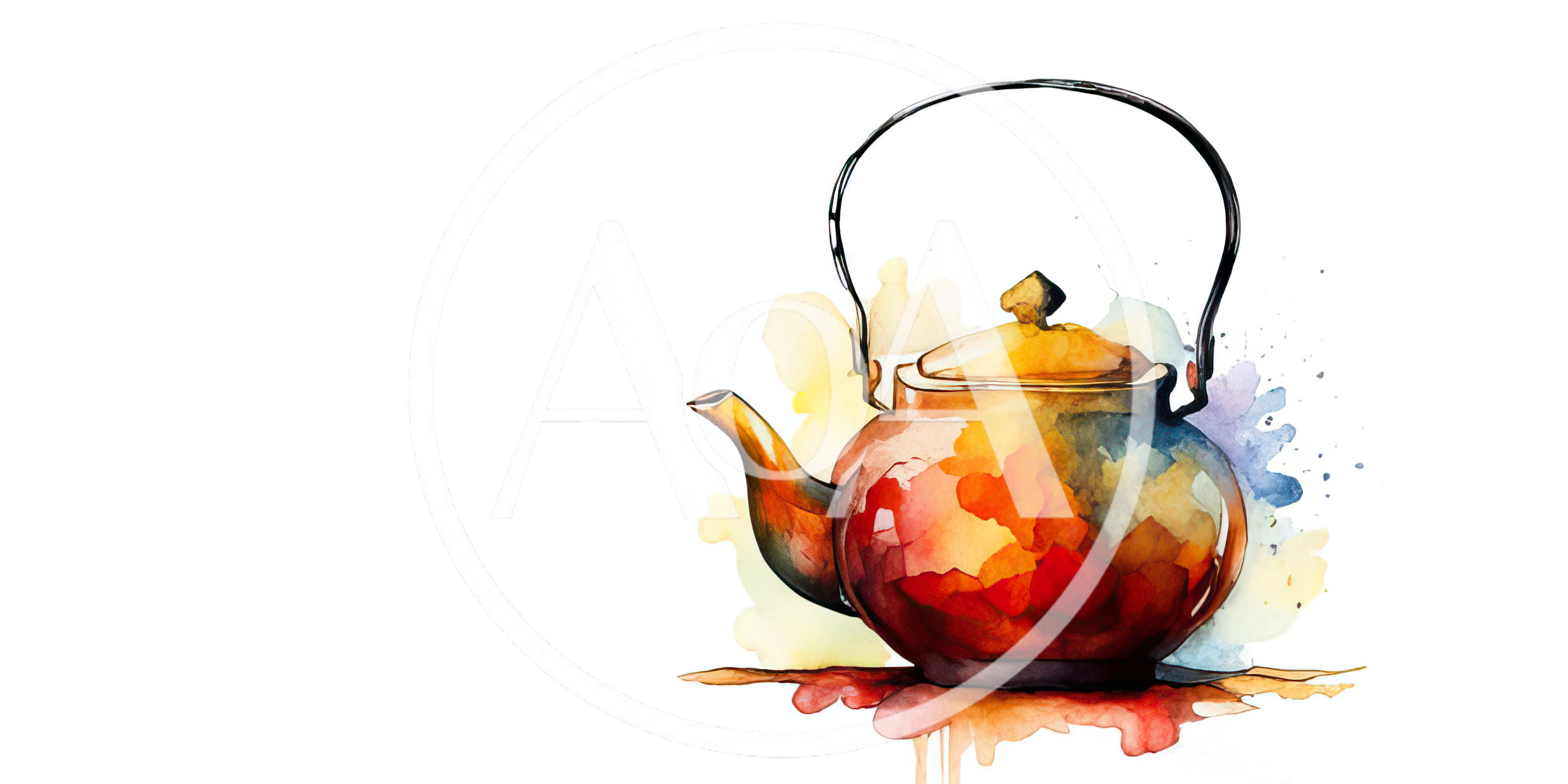 Watercolor Illustration Of A Colorful Tea Kettle