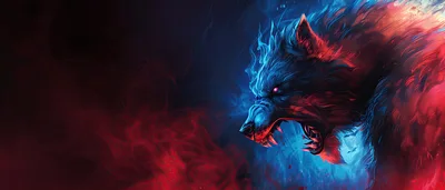 Fierce Werewolf Head Roaring In Neon Light