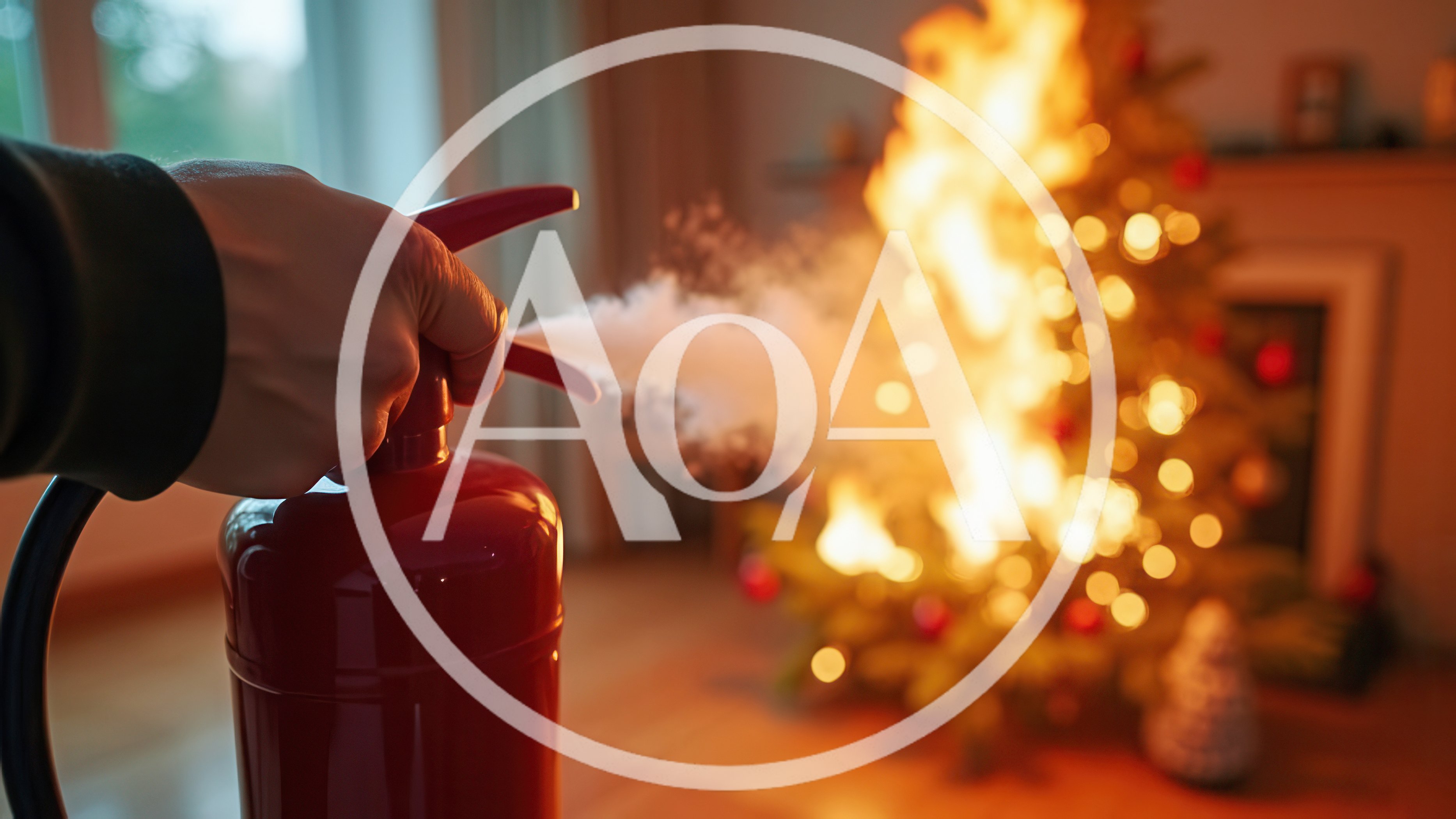 Person Using Fire Extinguisher On Burning Christmas Tree