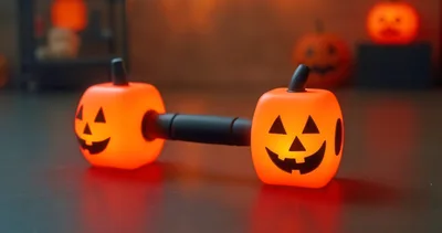 Halloween Pumpkin Dumbbell Decoration on Dark Surface