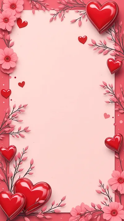 Valentine Day Background With Red Hearts And Flowers