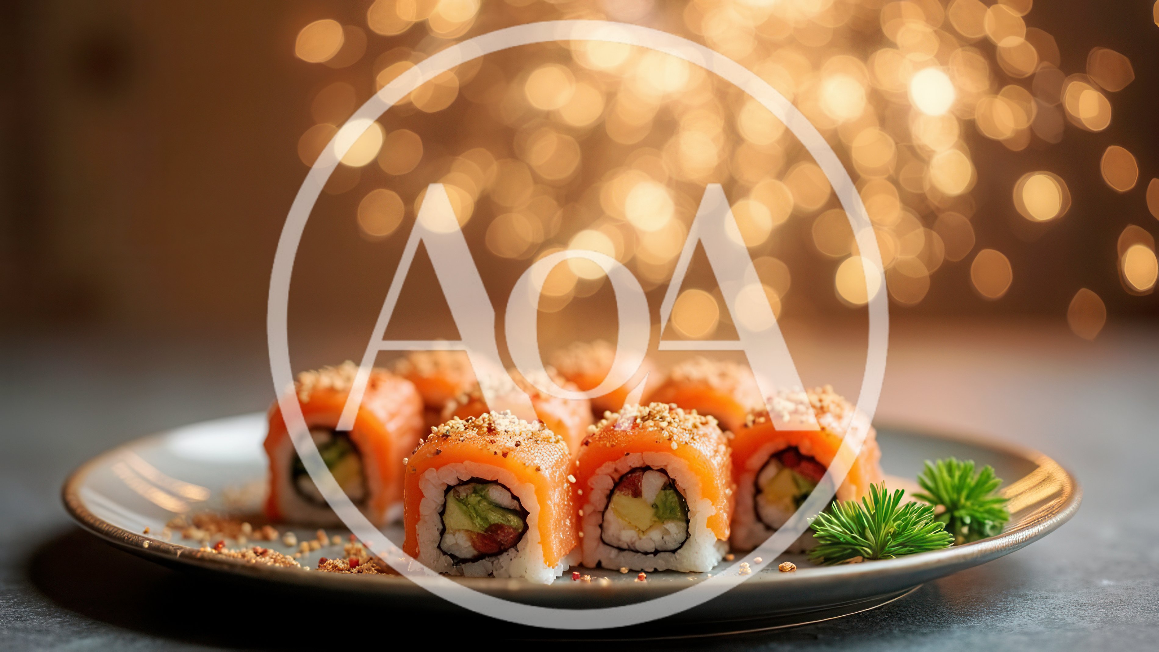 Salmon Sushi Rolls Served On A Ceramic Plate