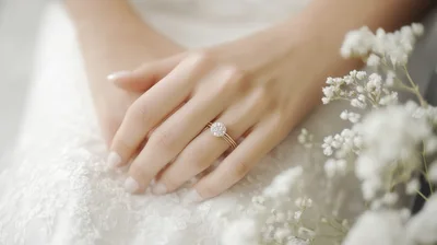 Close Up Of A Bride Wearing A Diamond Ring