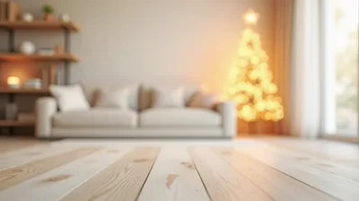 Blurred Living Room Interior With Christmas Tree