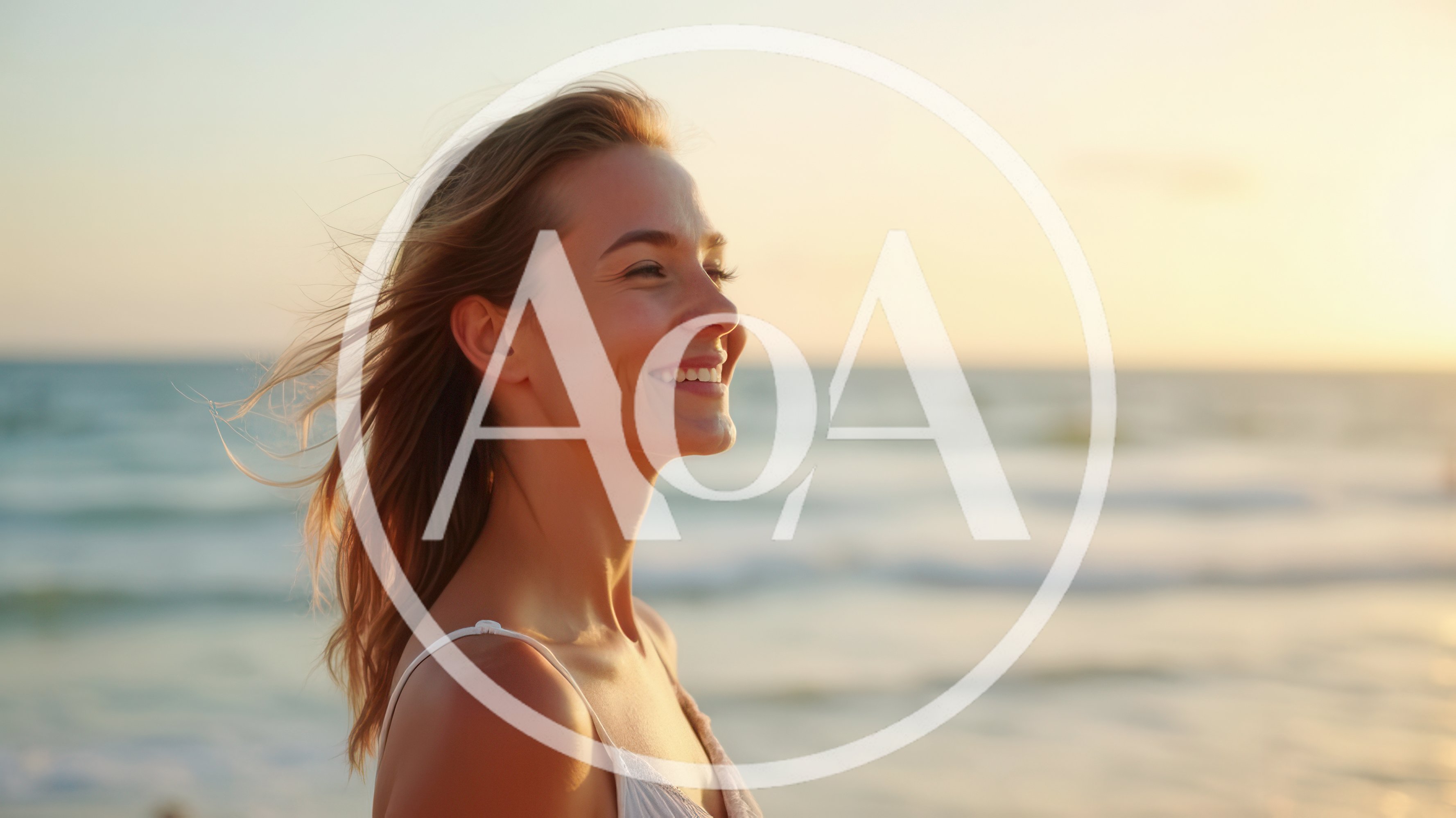 Happy Young Woman Smiling On Beach At Sunset