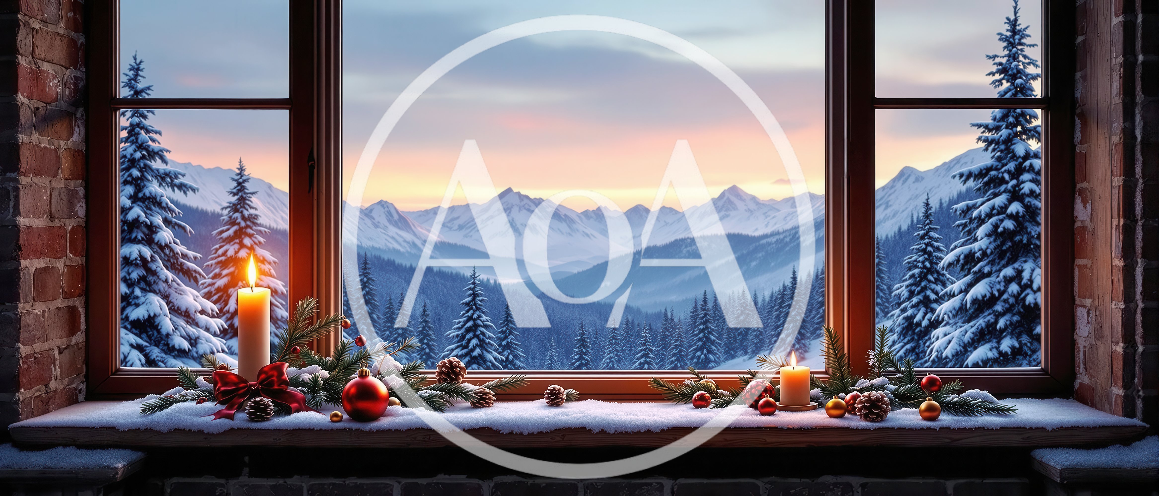 Christmas Window View With Candles And Ornaments