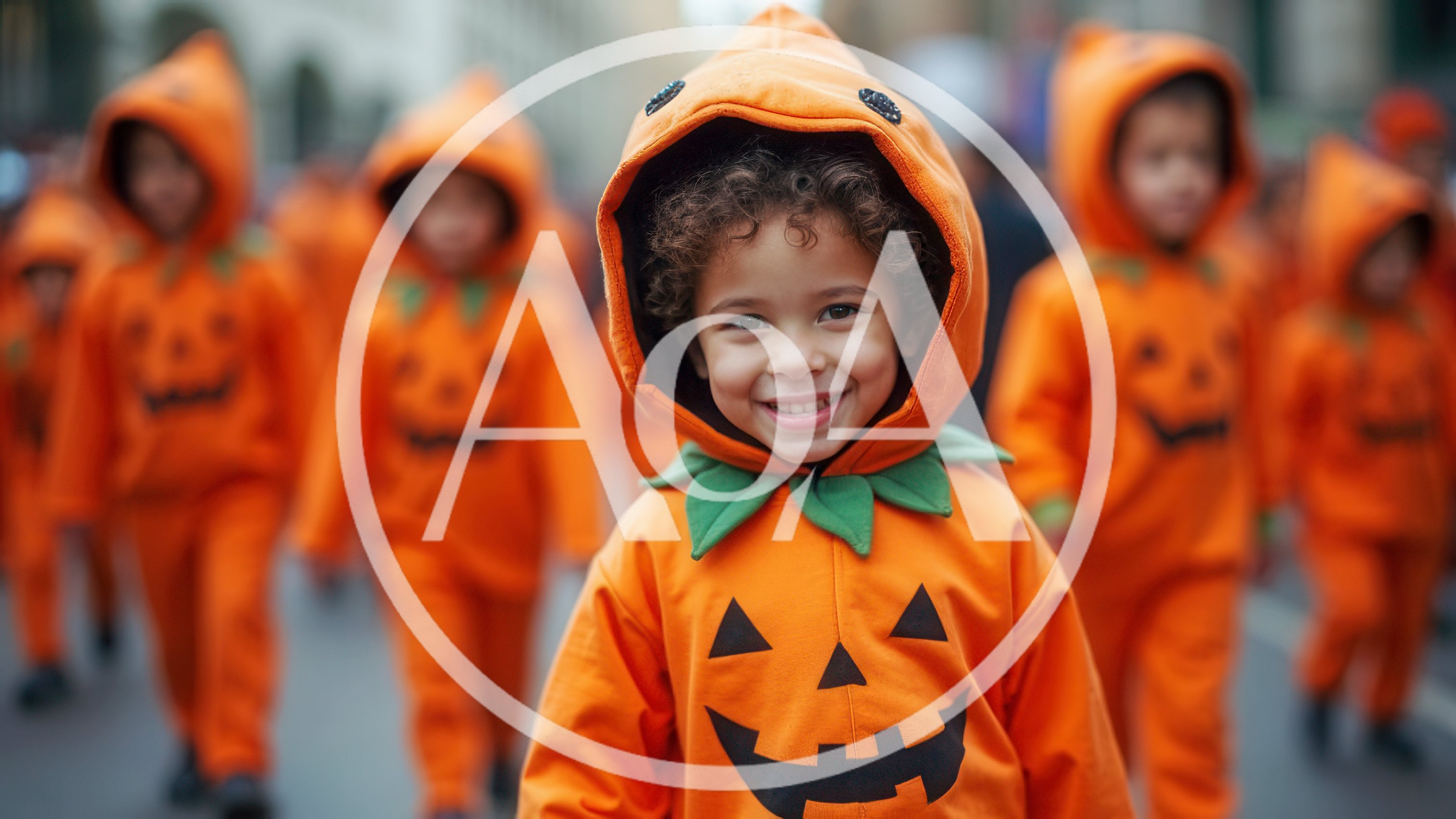 Happy Child Wearing A Pumpkin Halloween Costume
