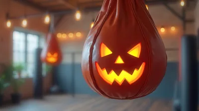 Halloween Pumpkin Punching Bag In A Gym