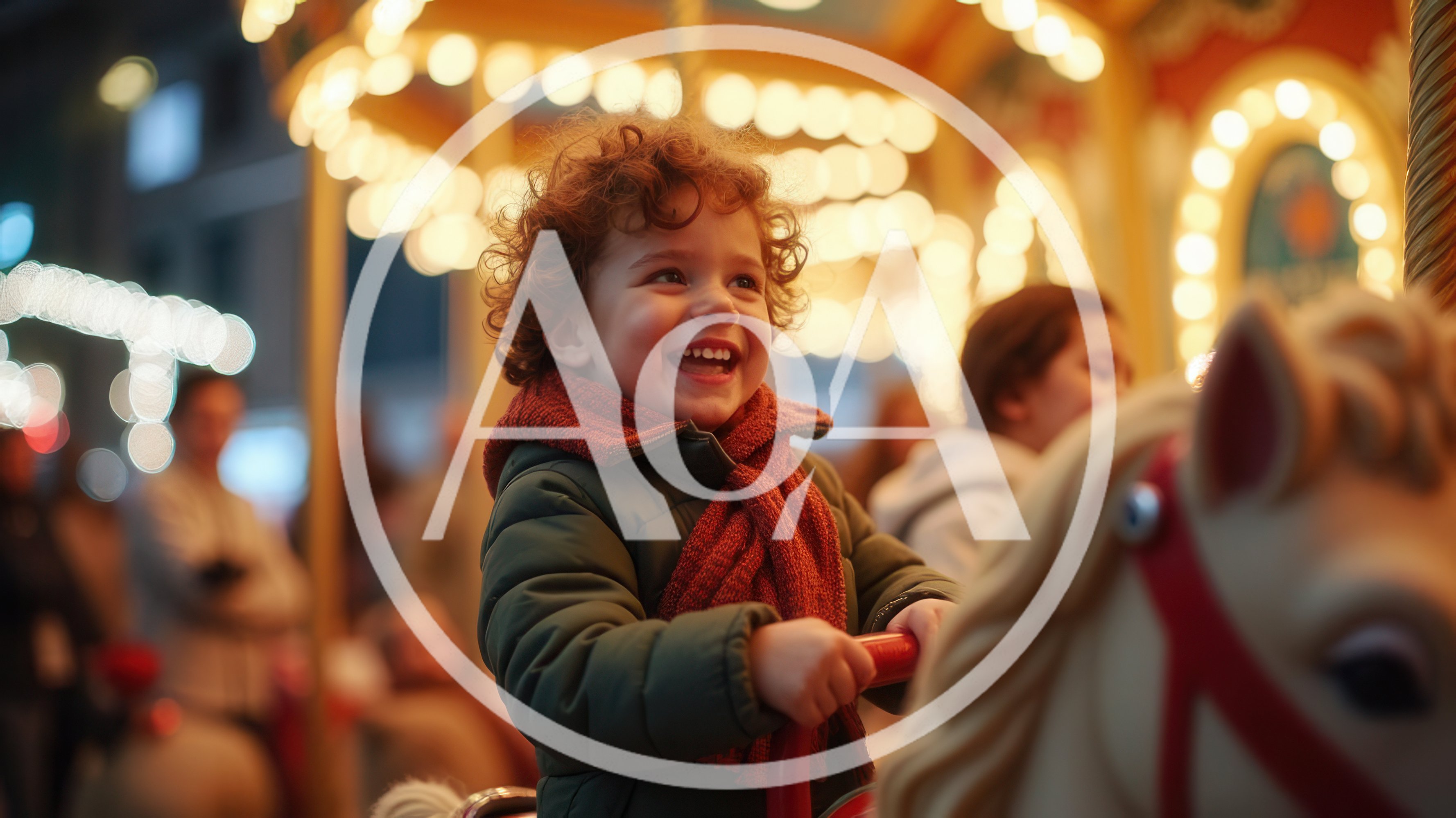 Happy Toddler Riding A Carousel At Night