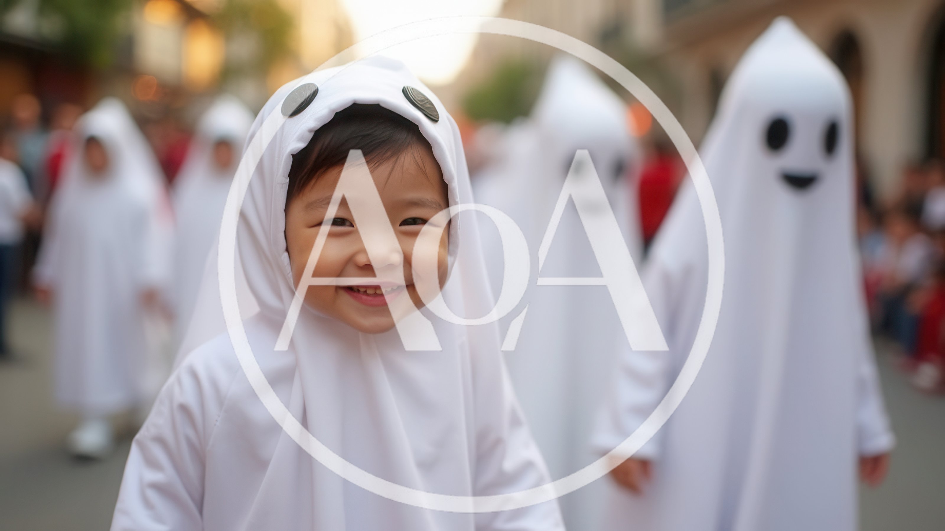 Happy Toddler Wearing A Cute Ghost Costume