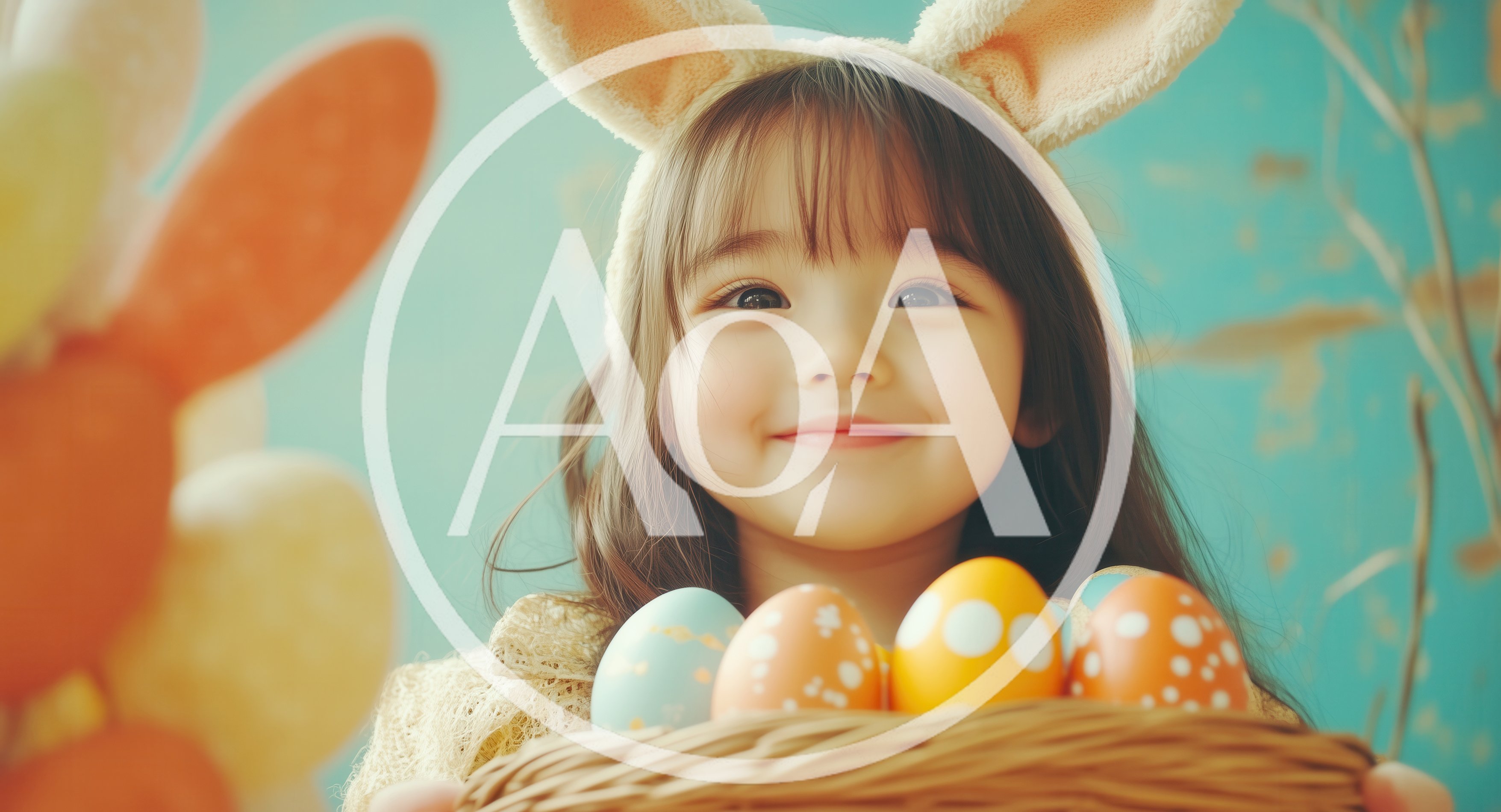 Adorable Young Girl Wearing Bunny Ears Holding Easter Eggs