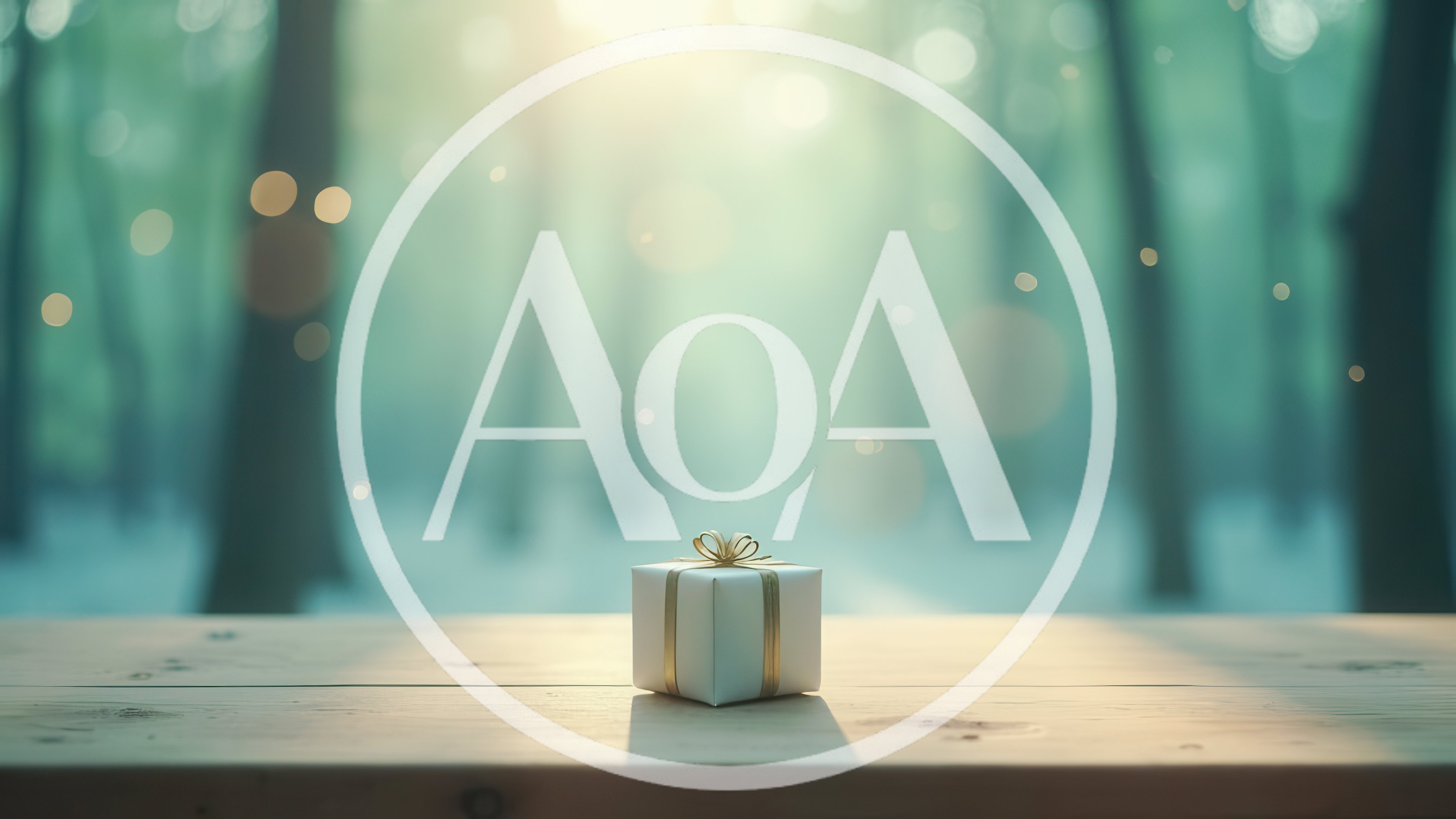 Small White Gift Box On Wooden Table In Forest