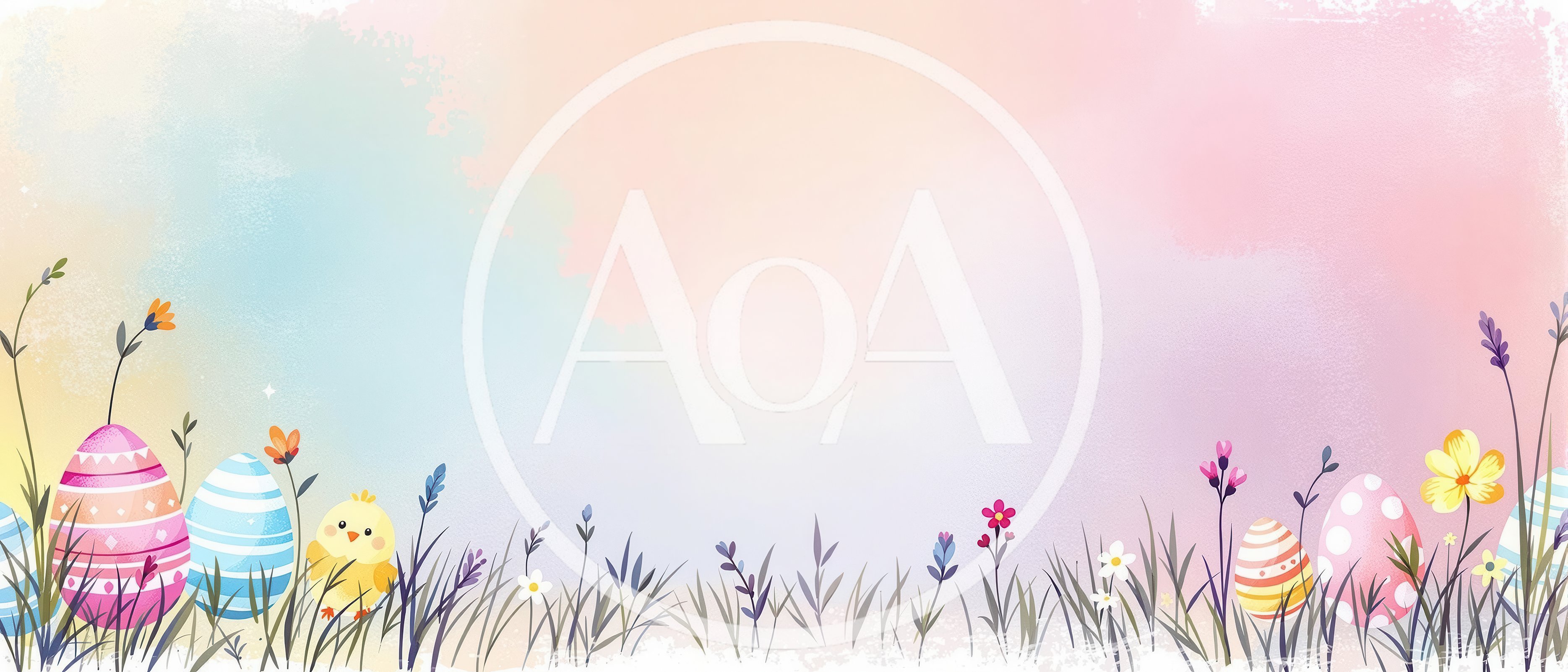Easter Background With Decorated Eggs And Cute Chick