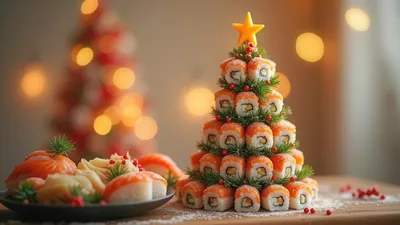 Sushi Christmas Tree Appetizer Display