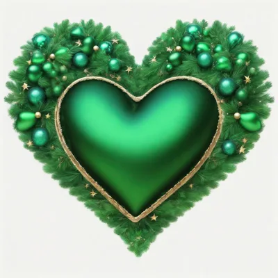 Green Heart Shaped Christmas Wreath With Ornaments