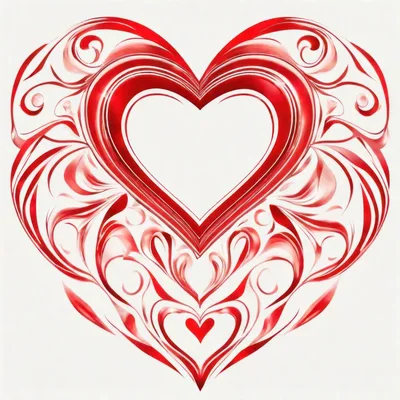 Ornate Red Heart Illustration With Swirling Filigree Patterns