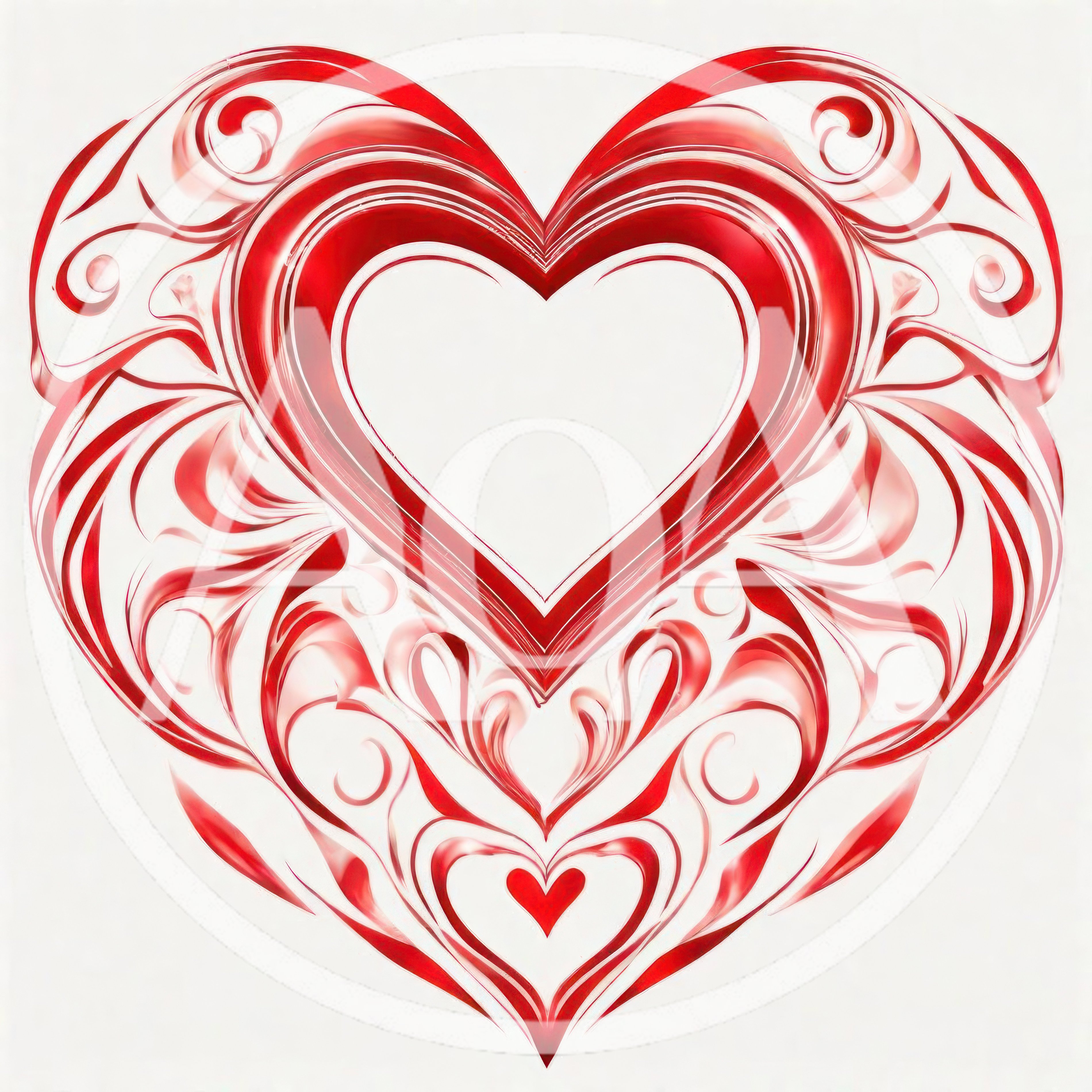 Ornate Red Heart Illustration With Swirling Filigree Patterns