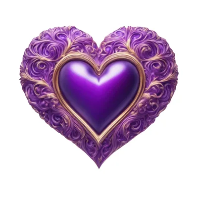 Ornate Purple Heart With Intricate Gold Filigree Frame
