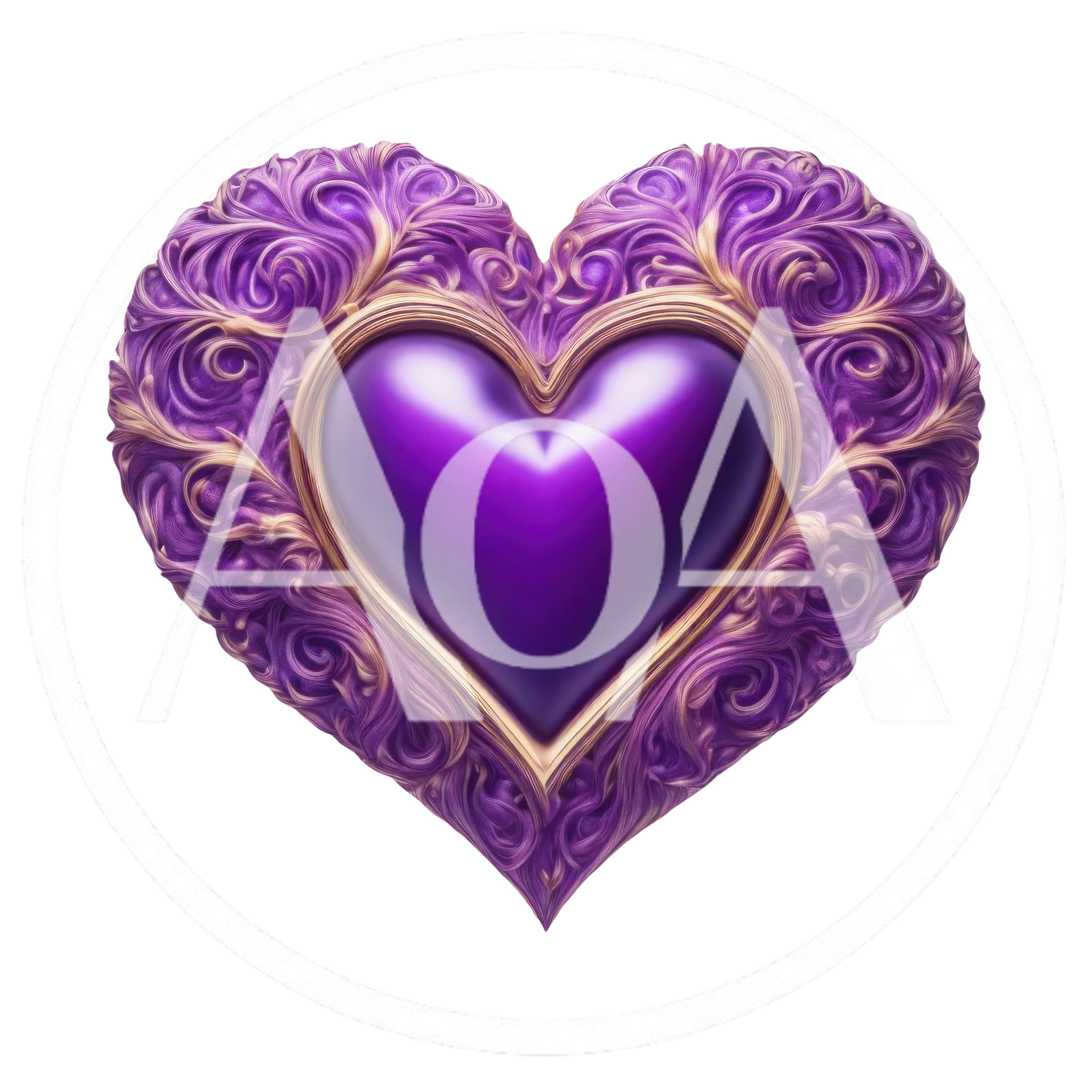 Ornate Purple Heart With Intricate Gold Filigree Frame