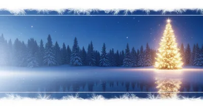 Glowing Christmas Tree In Snowy Winter Forest Landscape