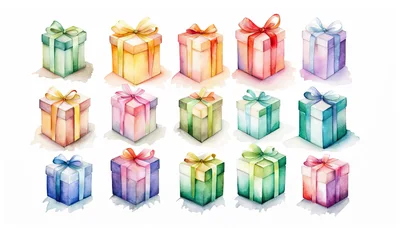 Watercolor Illustration Set Of Colorful Gift Boxes