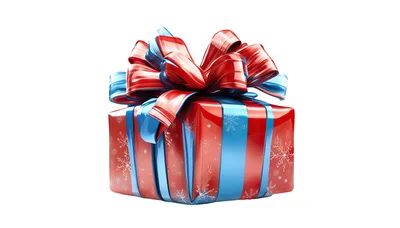 Red Christmas Gift Box With Blue Ribbon