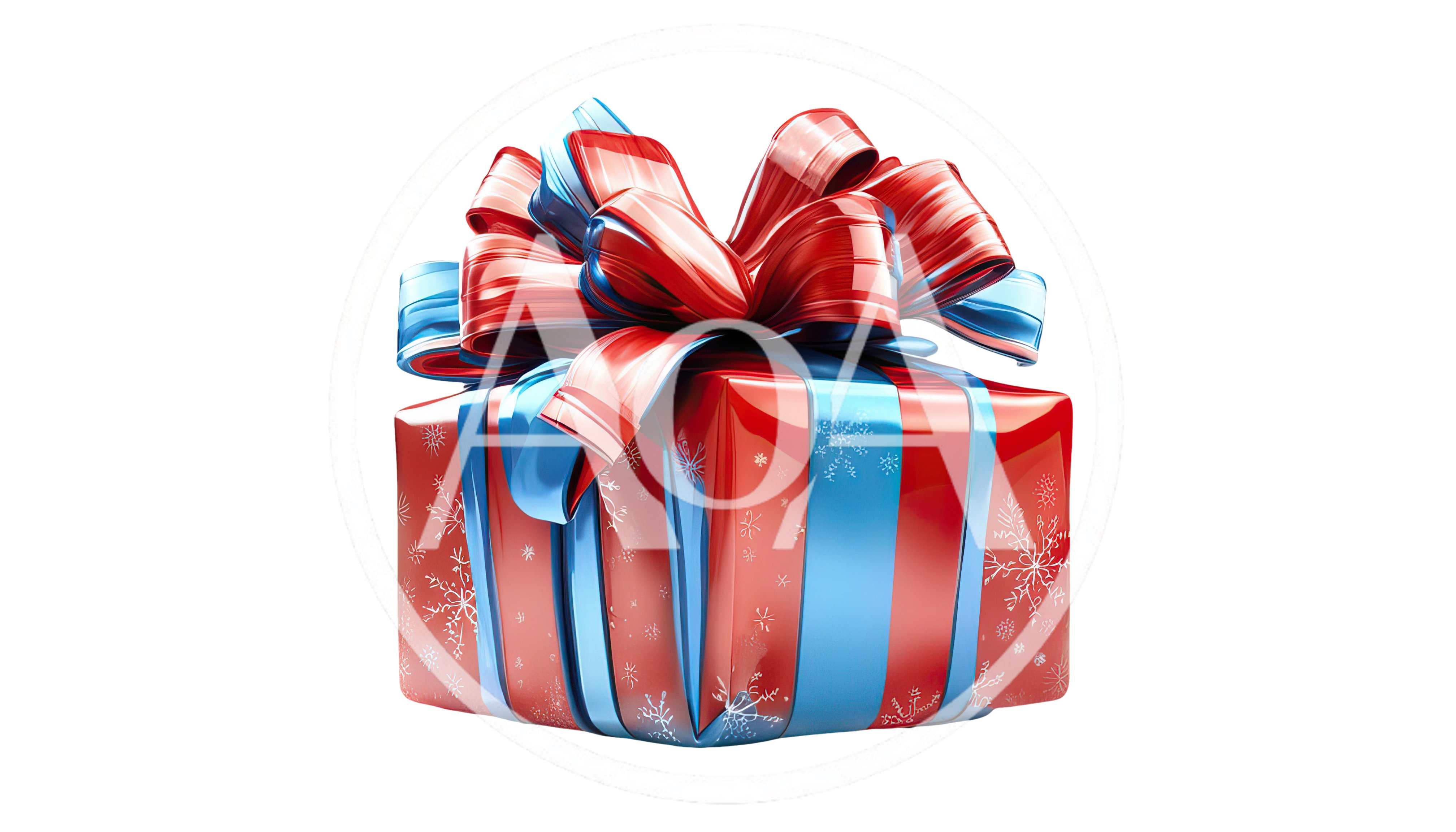 Red Christmas Gift Box With Blue Ribbon