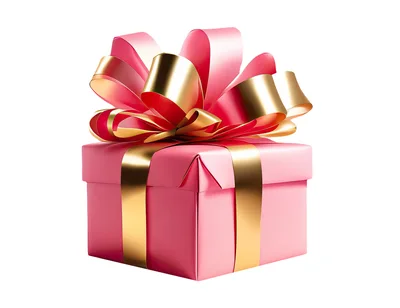 Pink Gift Box With Gold Ribbon And Bow