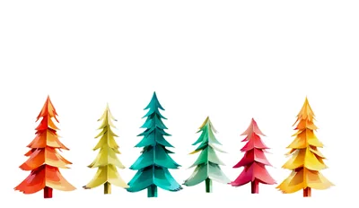Colorful Paper Craft Christmas Trees On White Background