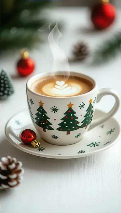Christmas Coffee Cup With Latte Art