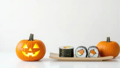 Halloween Sushi Platter With Jack O Lantern Pumpkin