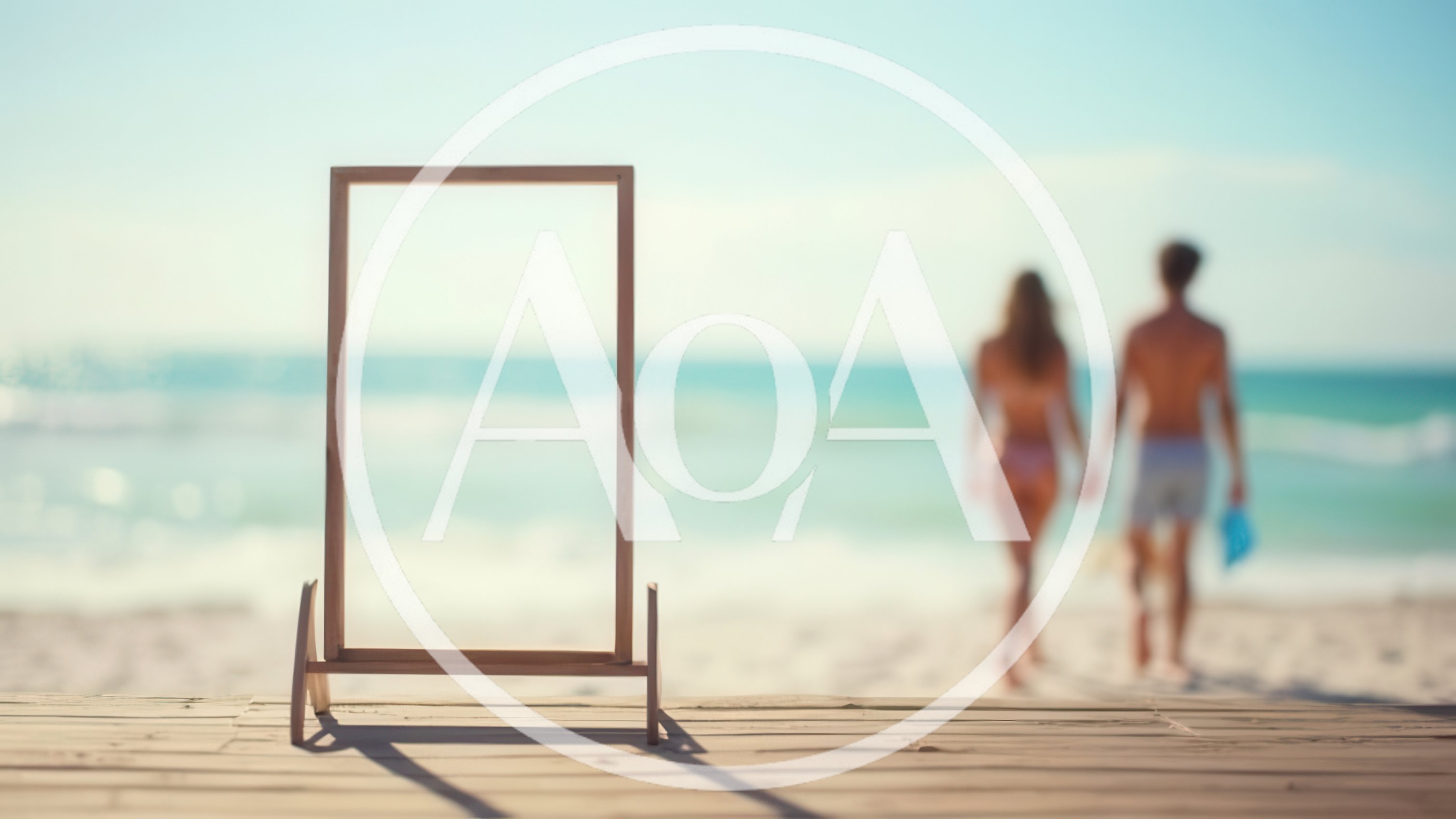 Empty Wooden Picture Frame On Beach Boardwalk
