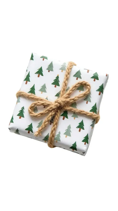Christmas Gift Wrapped In Tree Pattern Paper