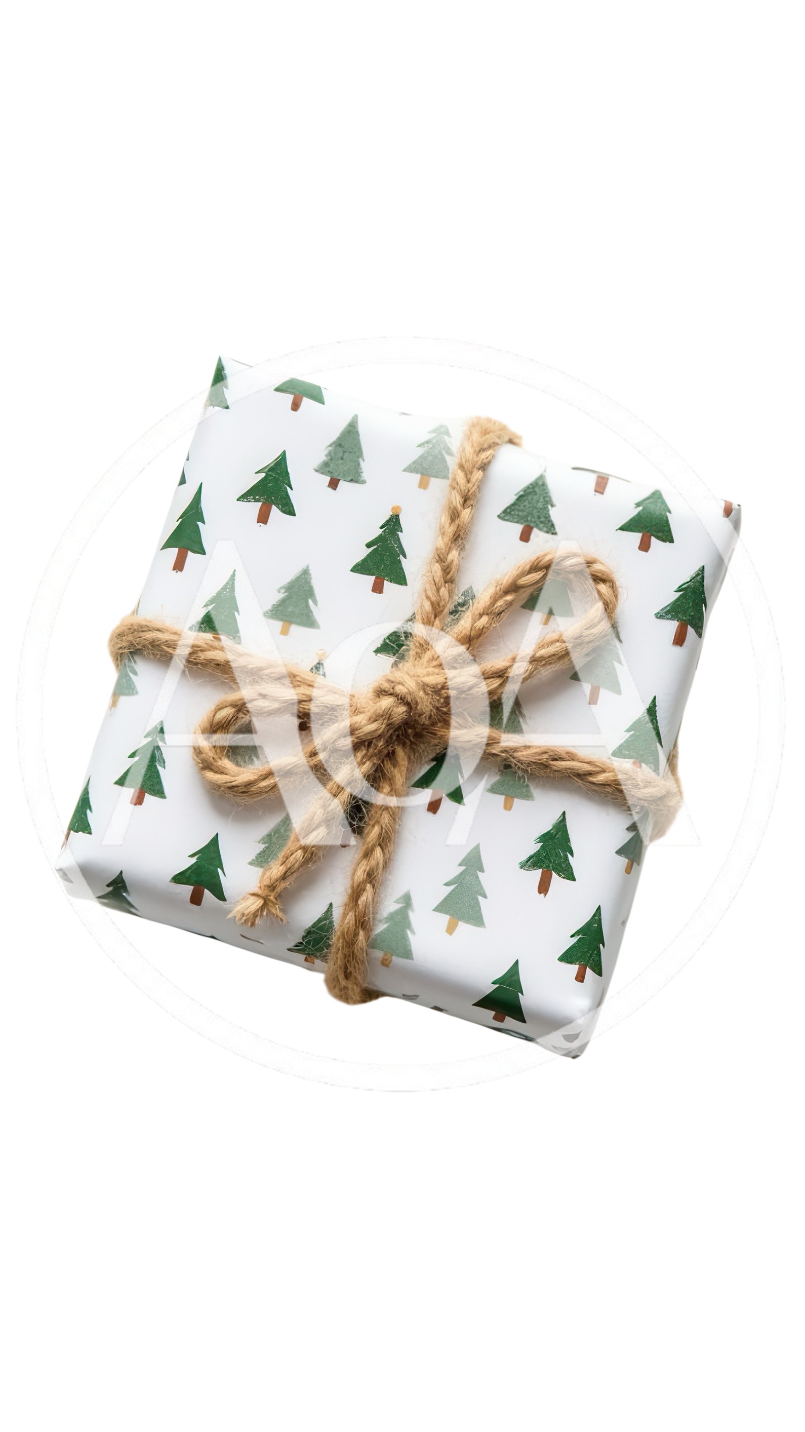 Christmas Gift Wrapped In Tree Pattern Paper