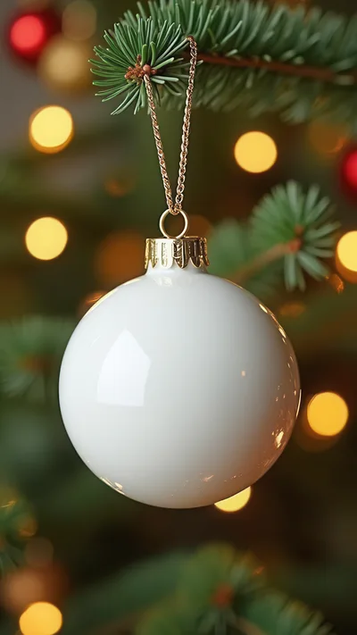 White Christmas Ornament Hanging On A Pine Tree