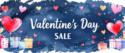 Valentine's Day Sale Banner With Hearts And Gifts