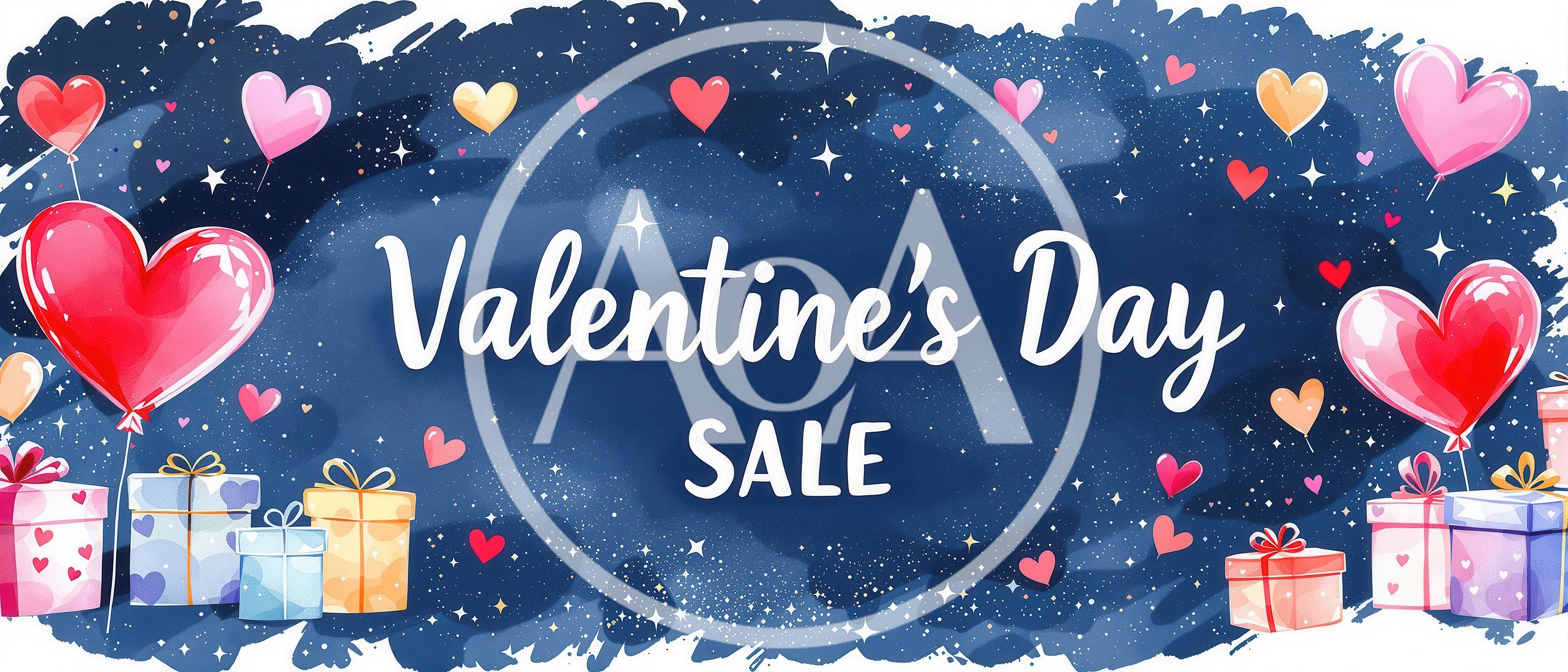 Valentine's Day Sale Banner With Hearts And Gifts