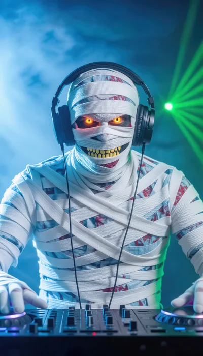 Mummy DJ Performing With Headphones At Nightclub