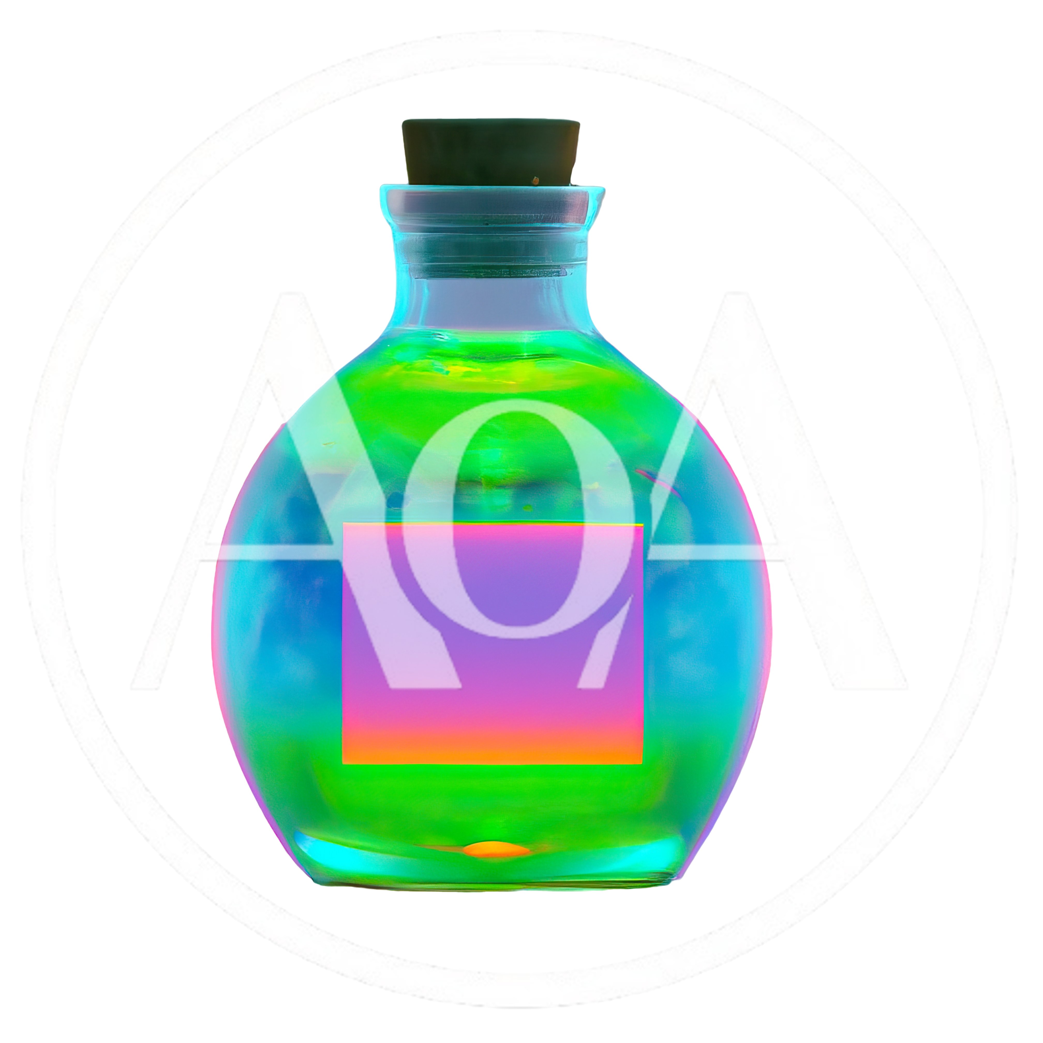 Glowing Iridescent Potion Bottle With Blank Label