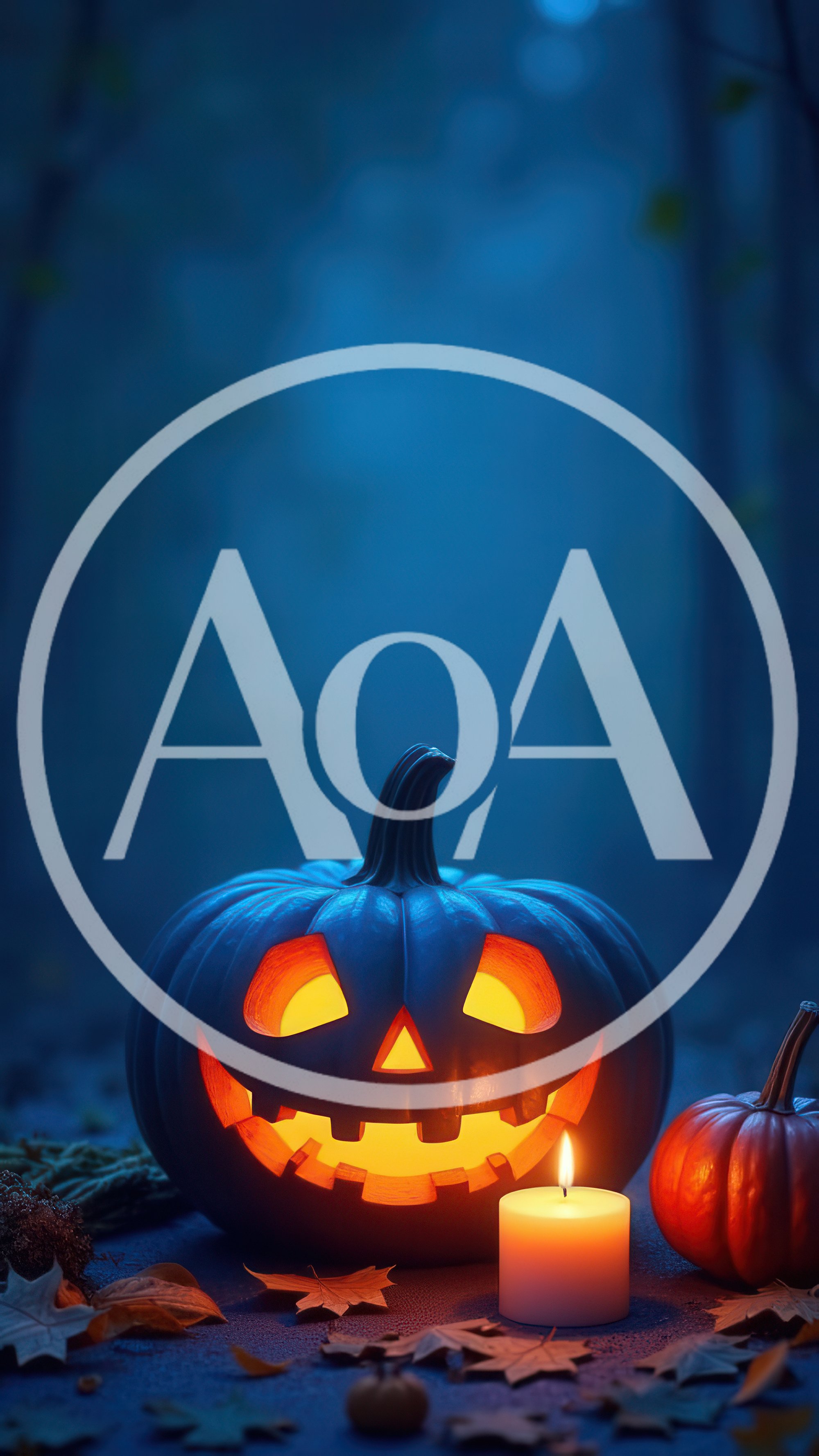 Glowing Jack O Lantern With Candle In Dark Forest