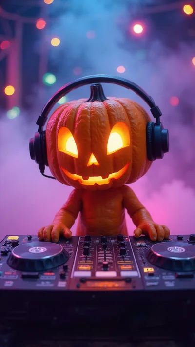 Jack O Lantern Pumpkin DJ Playing Music