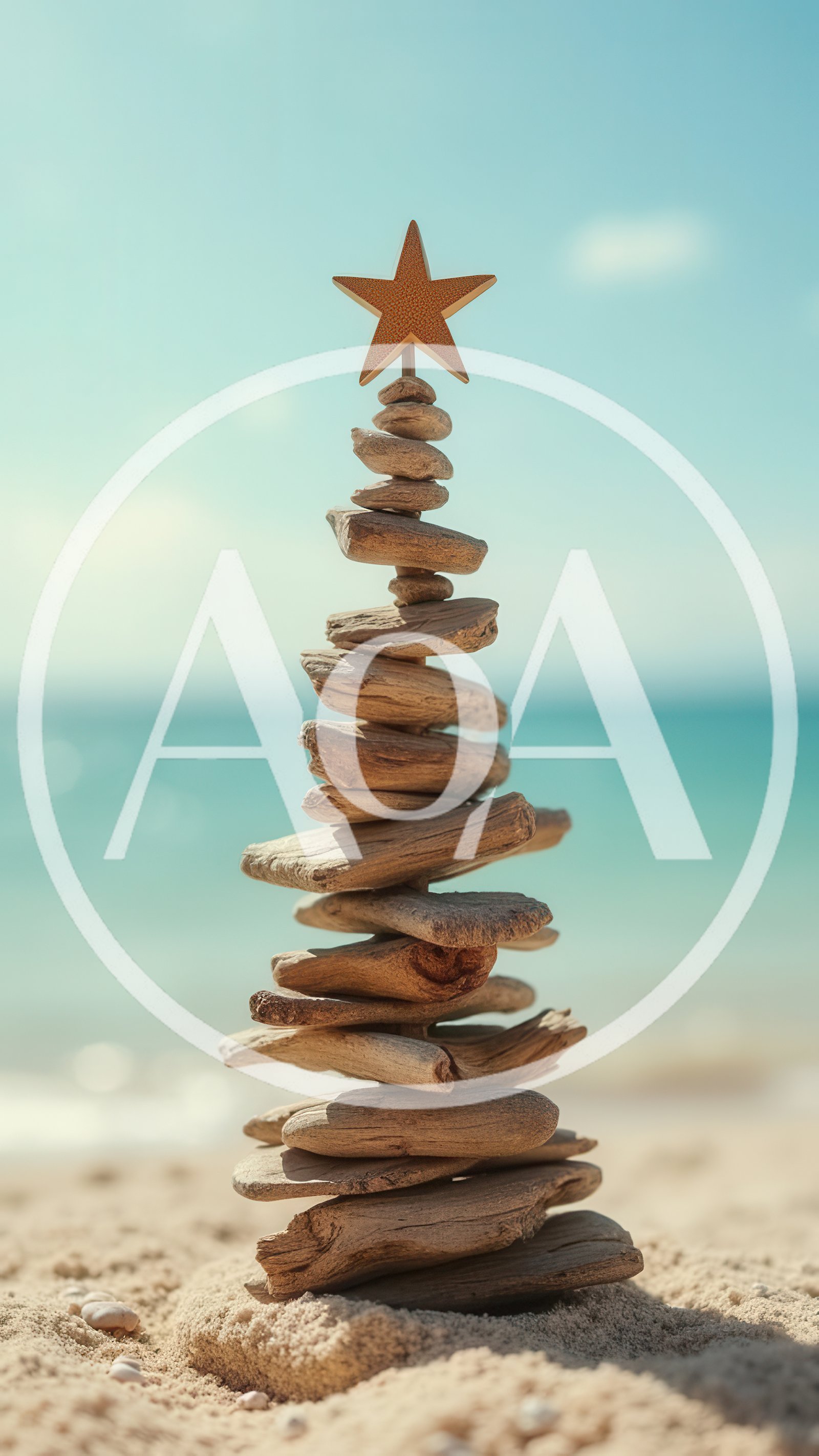 Driftwood Christmas Tree Sculpture On Tropical Beach