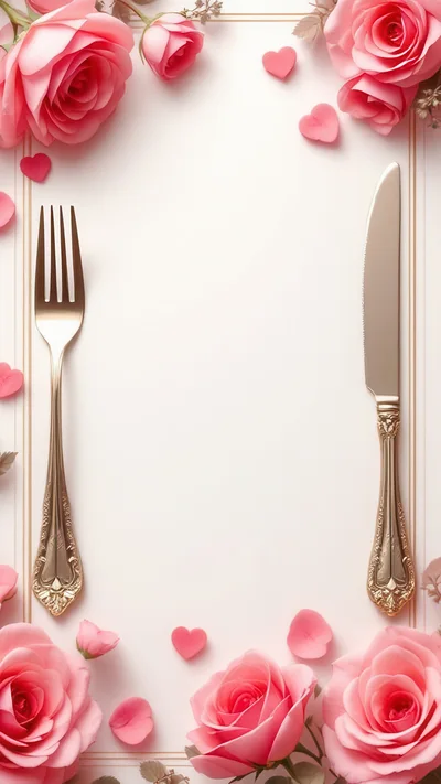 Romantic Table Setting With Pink Roses And Cutlery