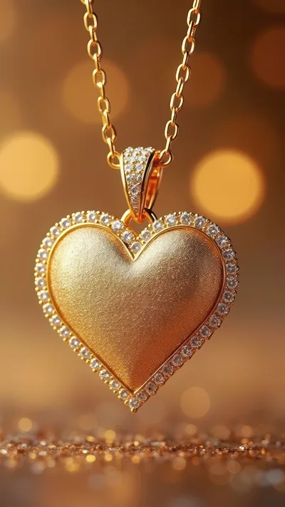 Golden Heart Pendant Necklace With Diamond Accents